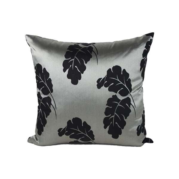Federa cuscino silver foglie nere