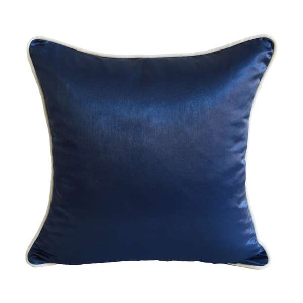 Federa cuscino in tinta unita blu midnight con cordone bianco