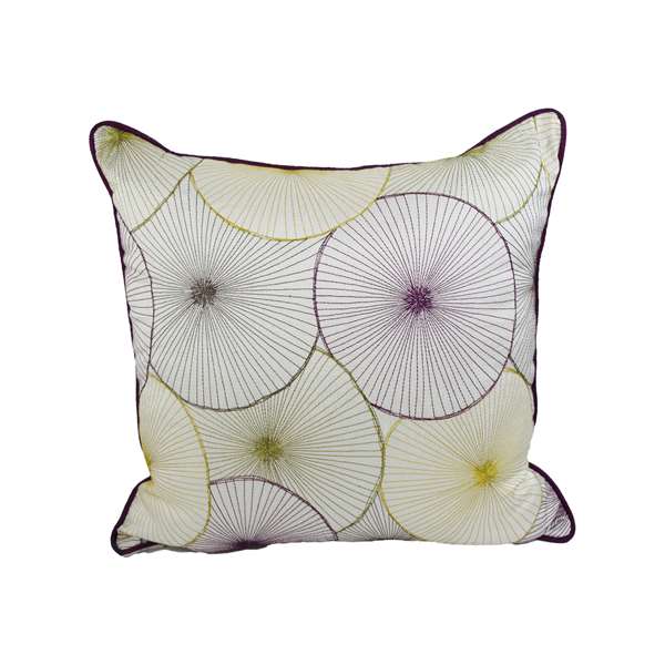 Federa cuscino design ricami geometrici viola e verde