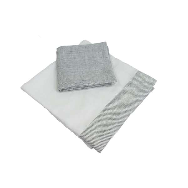 Set lenzuola baby in lino bianco e grigio