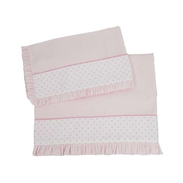 Set lenzuola neonato per carrozzina a pois rosa con volant
