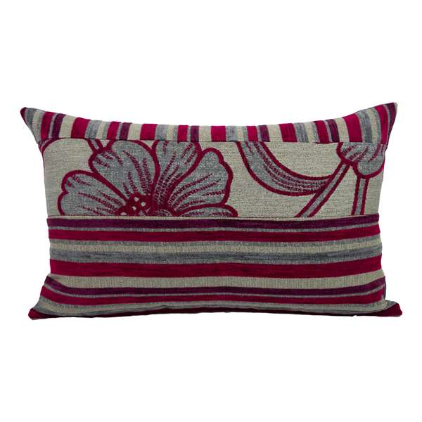 Federa cuscino design fiori e righe Velvet bordeaux