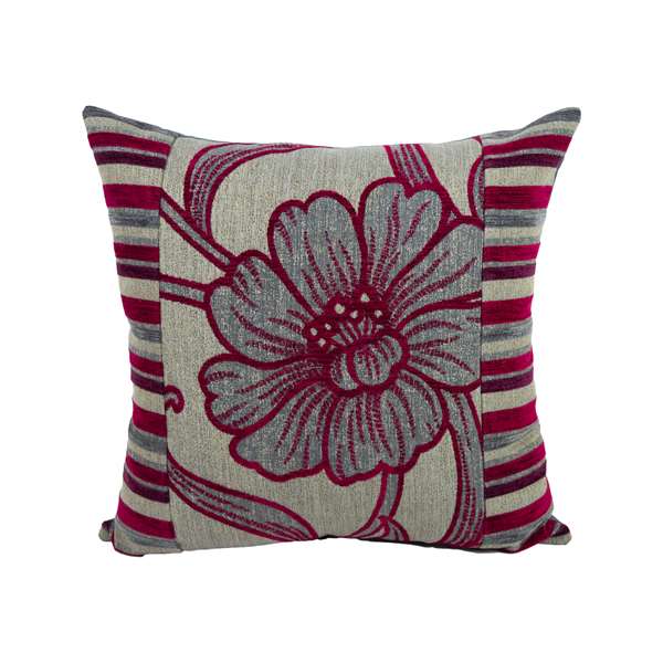 Federa cuscino design fiori e righe Velvet bordeaux
